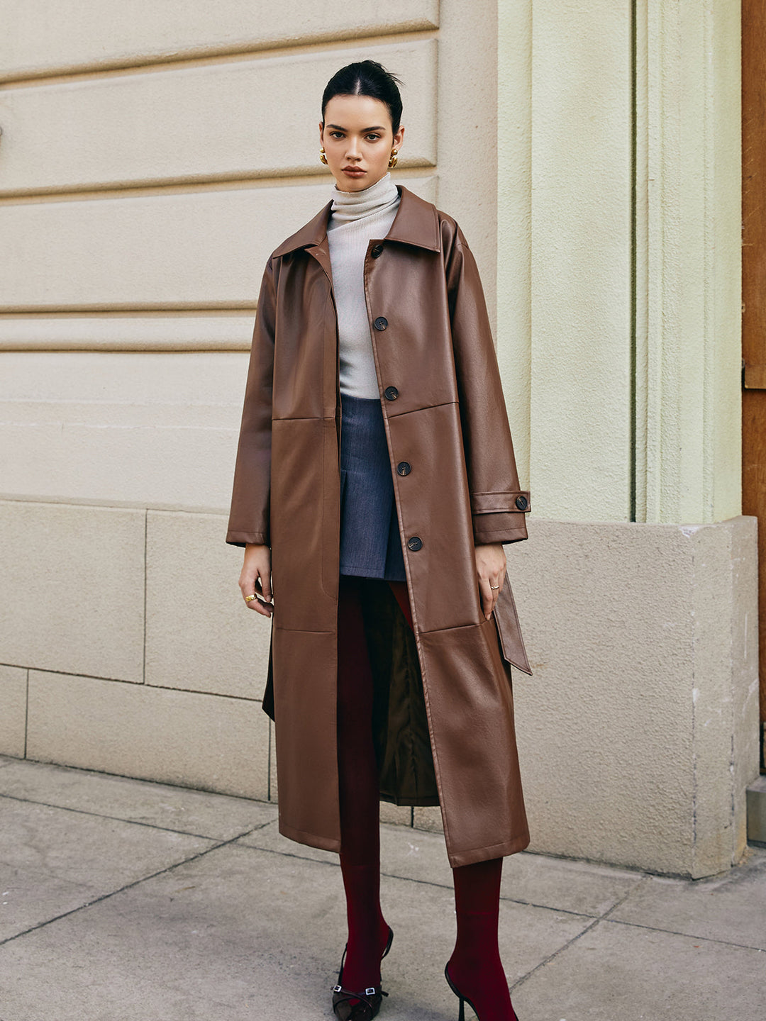 Mune | Faux Leather Long Jacket
