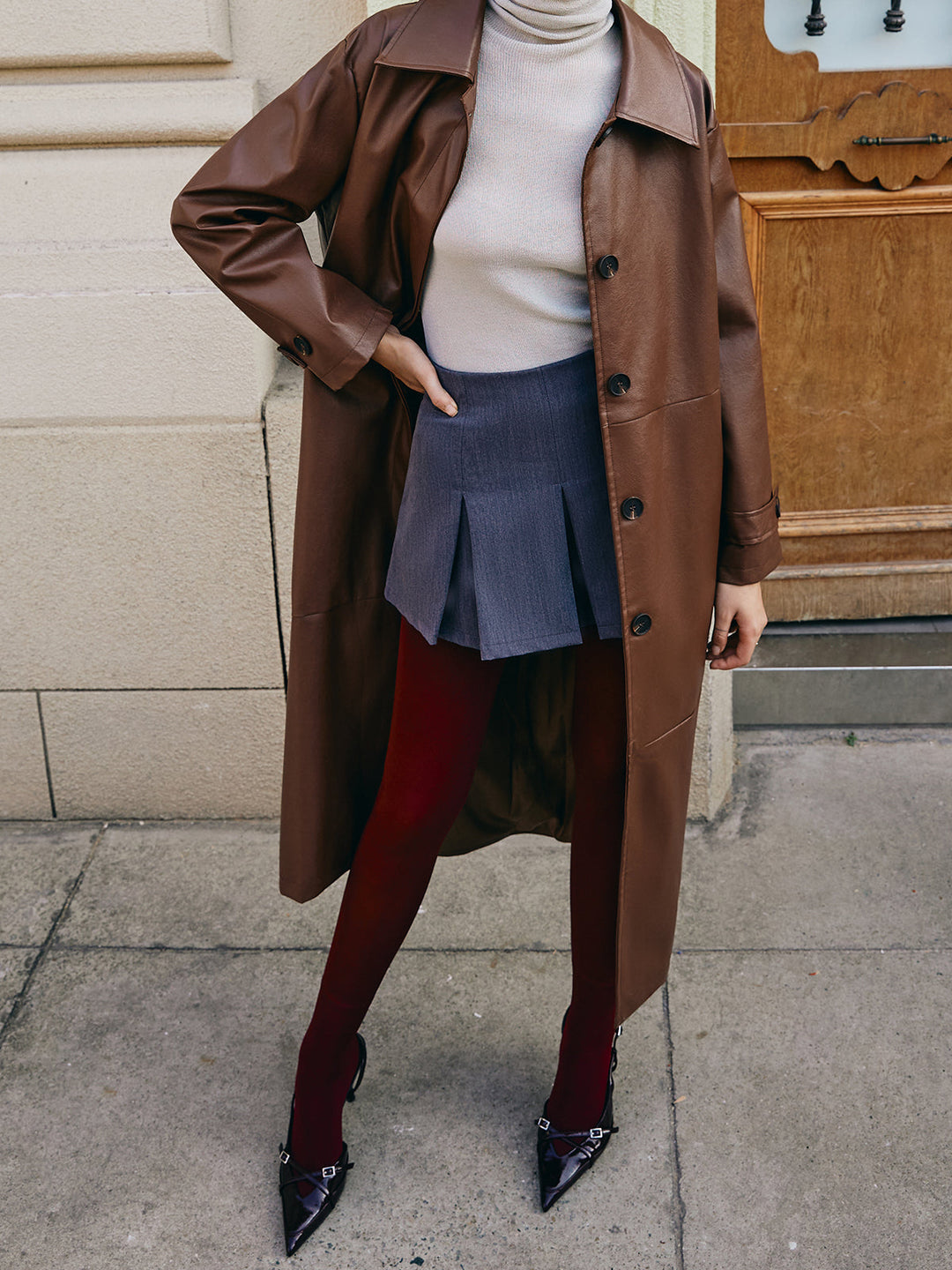 Mune | Faux Leather Long Jacket