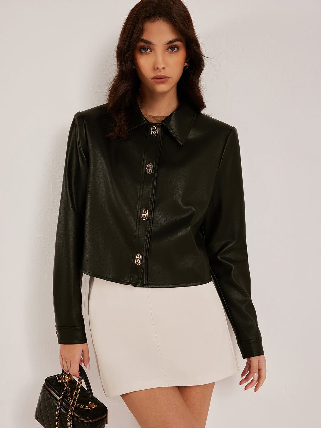 Mune | Button Pu Leather Short Jacket