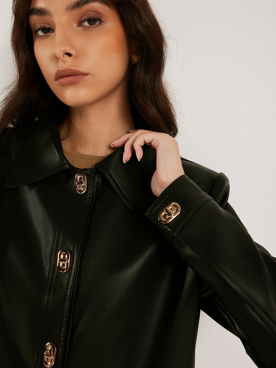 Mune | Button Pu Leather Short Jacket