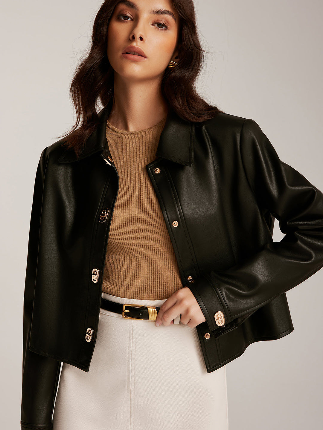 Mune | Button Pu Leather Short Jacket