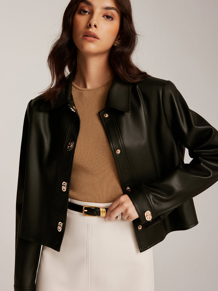 Mune | Button Pu Leather Short Jacket