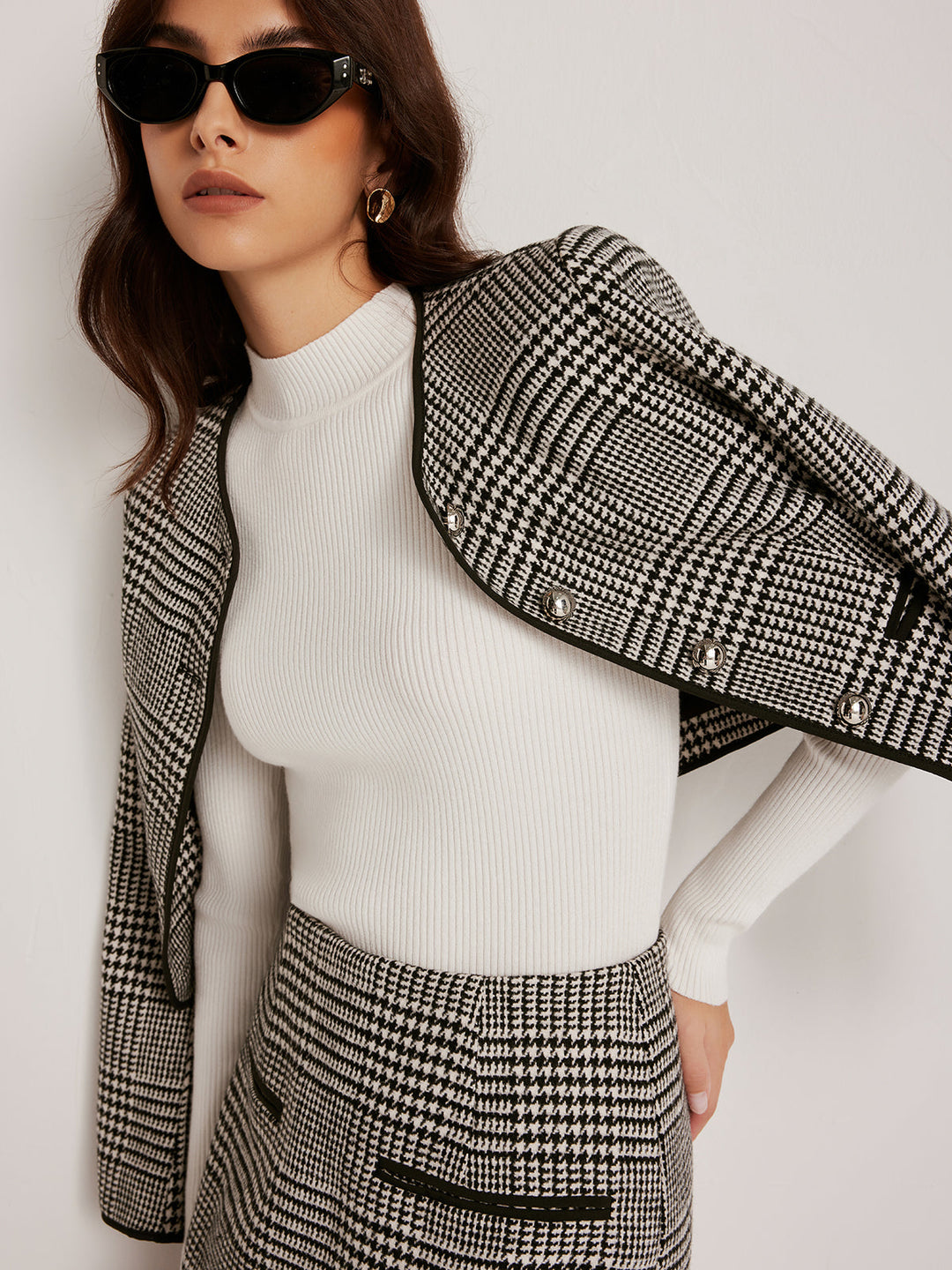 Mune | Trim Plaid Button Jacket
