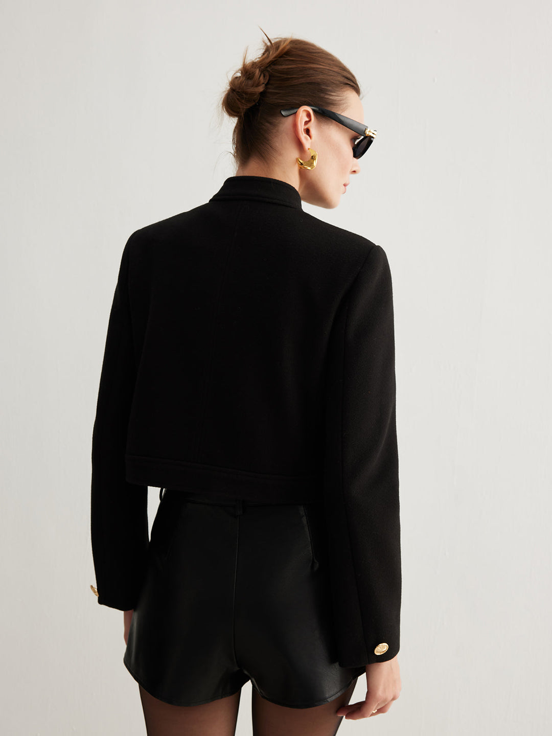 Mune | Collar Button Tweed Short Jacket