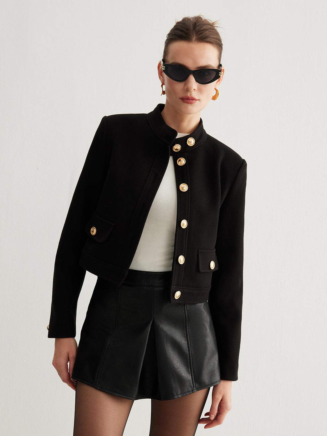 Mune | Collar Button Tweed Short Jacket