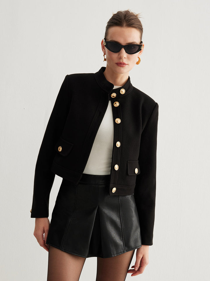 Mune | Collar Button Tweed Short Jacket