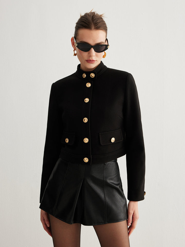 Mune | Collar Button Tweed Short Jacket