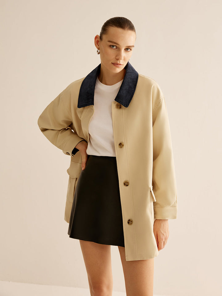 Mune | Cotton Contrast Collar Button Jacket