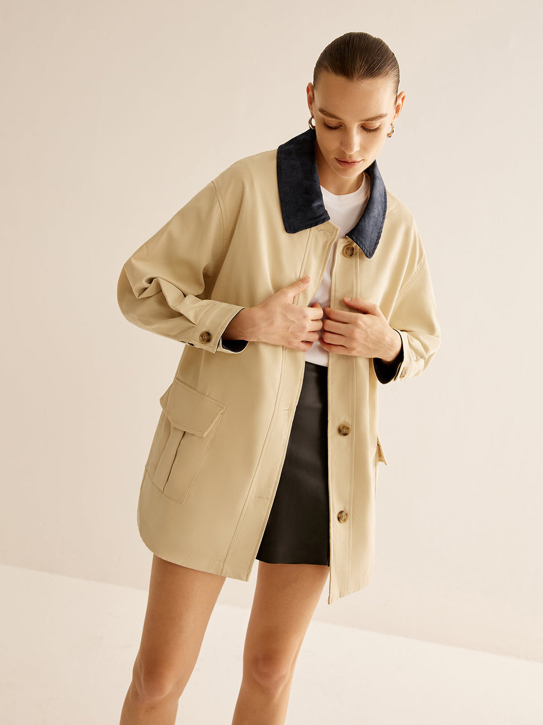 Mune | Cotton Contrast Collar Button Jacket