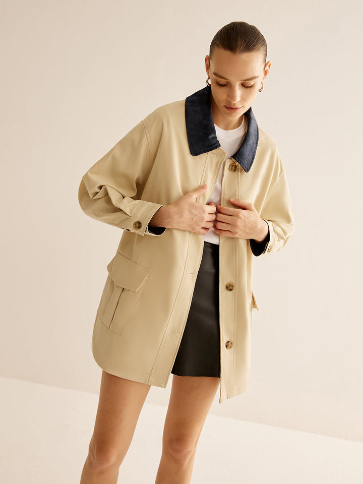 Mune | Cotton Contrast Collar Button Jacket
