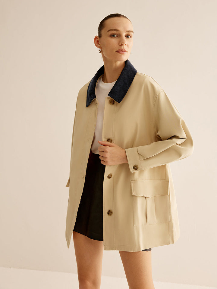 Mune | Cotton Contrast Collar Button Jacket