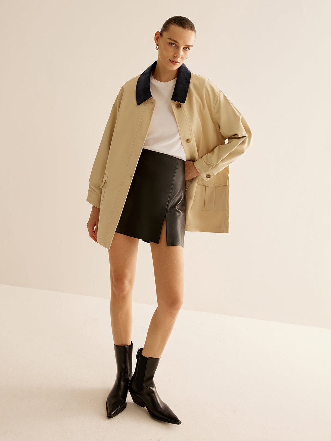 Mune | Cotton Contrast Collar Button Jacket