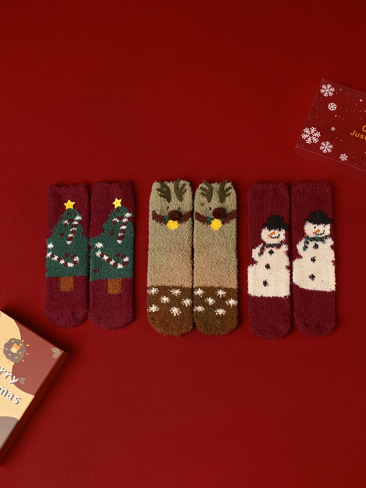Mune | 3 Pack Christmas Coral Velvet Socks with Box