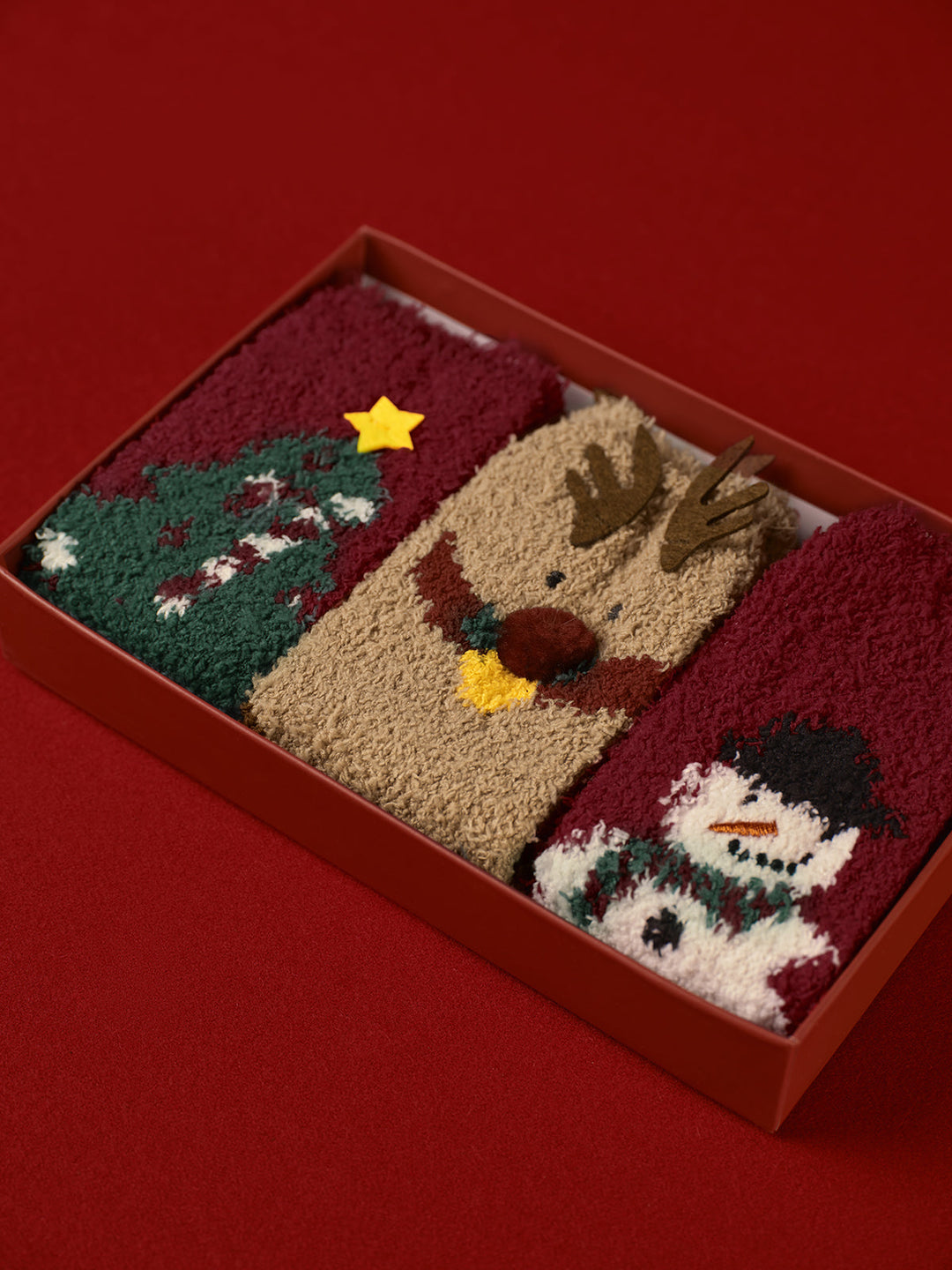 Mune | 3 Pack Christmas Coral Velvet Socks with Box