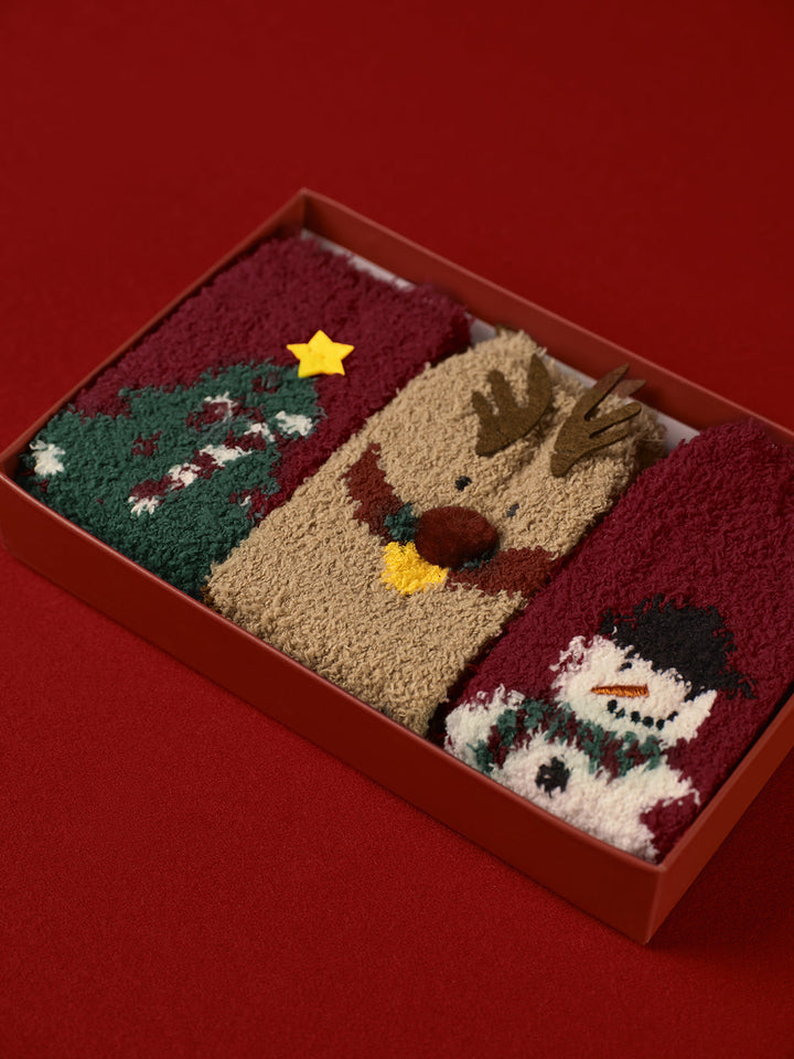 Mune | 3 Pack Christmas Coral Velvet Socks with Box