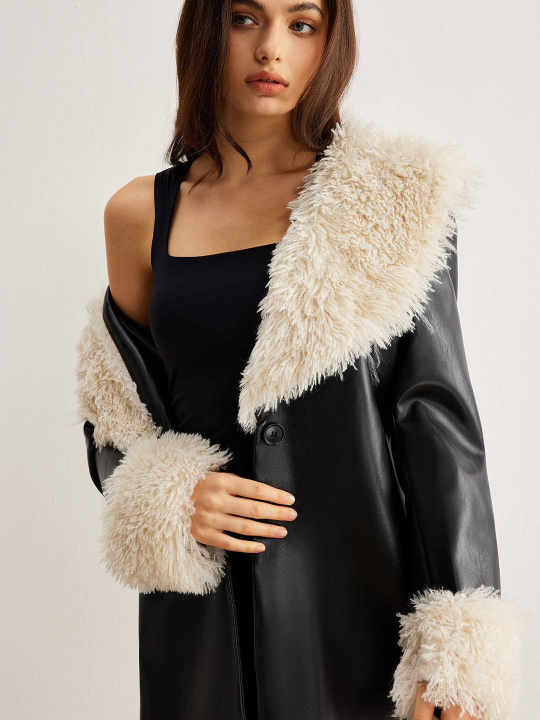 Mune | Collar Faux Leather Jacket Without Belt
