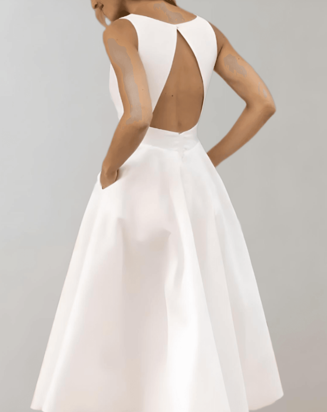 Mune Fashion | White Minimalist Bridal Dress With Deep V-Neck And Pockets