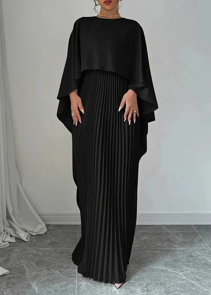 Women’s Pleated Cape Overlay Maxi Dress