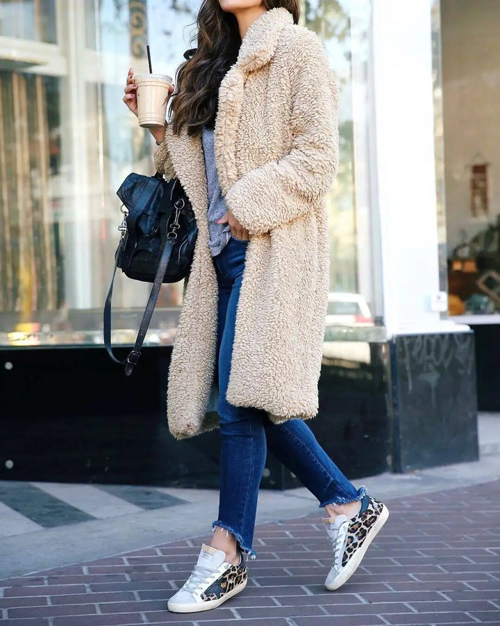 Mune | Women's Long Teddy Winter Jacket with Collar and Loose Fit