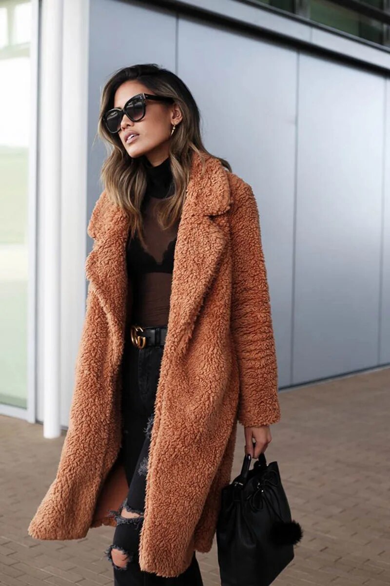 Mune | Women's Long Teddy Winter Jacket with Collar and Loose Fit