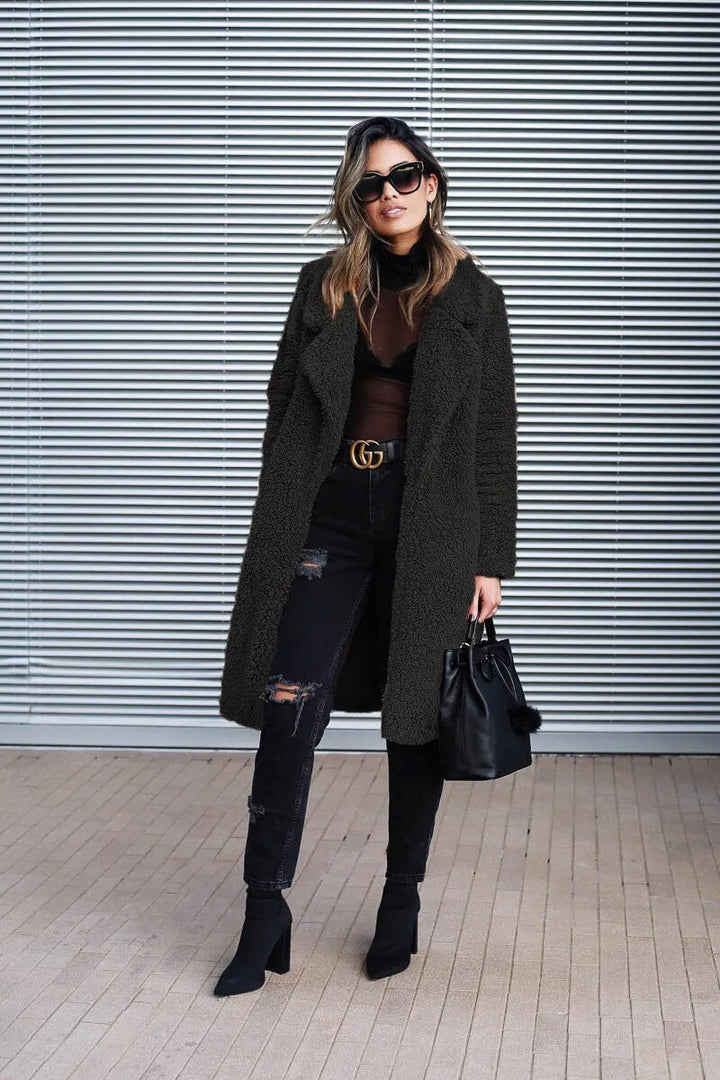 Mune | Women's Long Teddy Winter Jacket with Collar and Loose Fit