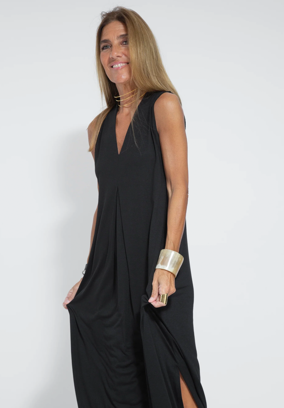 Set of long flattering dress and vest
