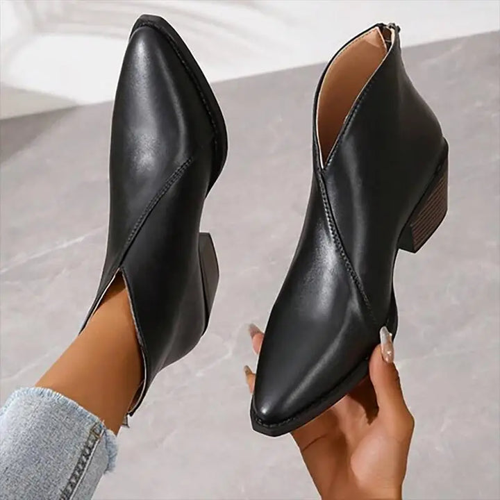 Women's leather ankle boots with pointed toe & platform heel | Mune Fashion