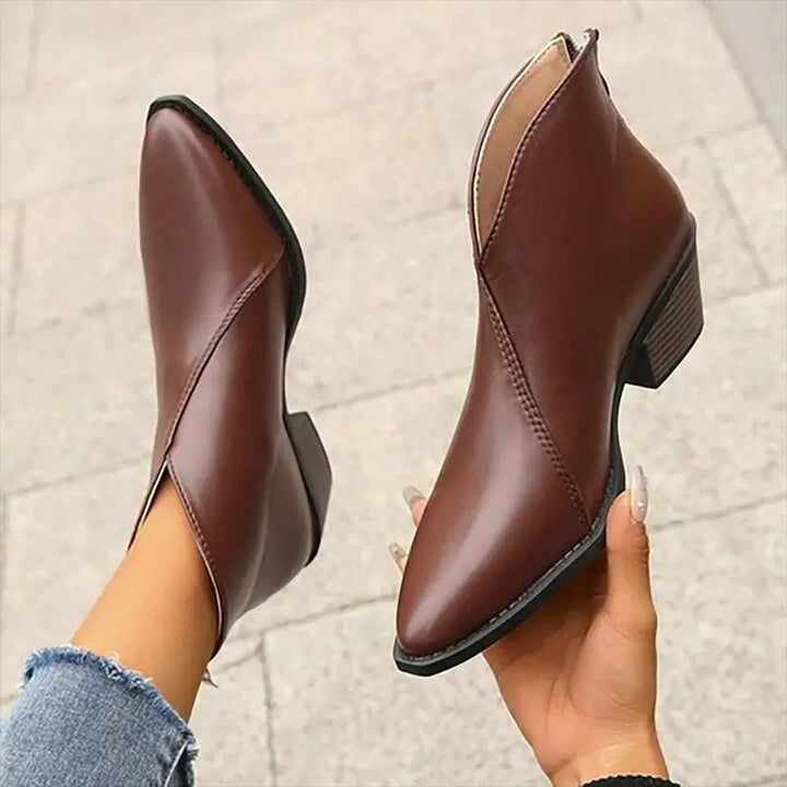 Women's leather ankle boots with pointed toe & platform heel | Mune Fashion