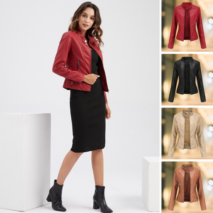 Mune | Elegant and stylish leather jacket with stand-up collar