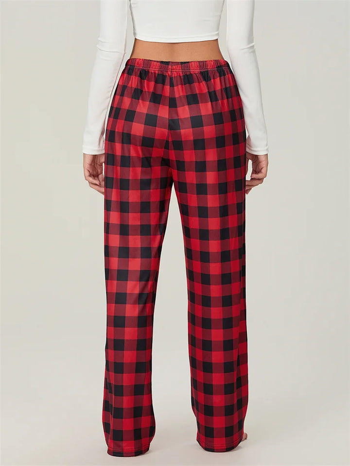 Mune | Christmas Plaid Print Lace-Up Elastic Sleep Pants