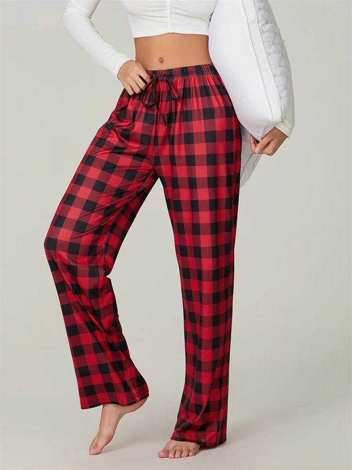 Mune | Christmas Plaid Print Lace-Up Elastic Sleep Pants