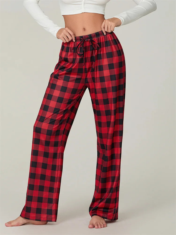 Mune | Christmas Plaid Print Lace-Up Elastic Sleep Pants