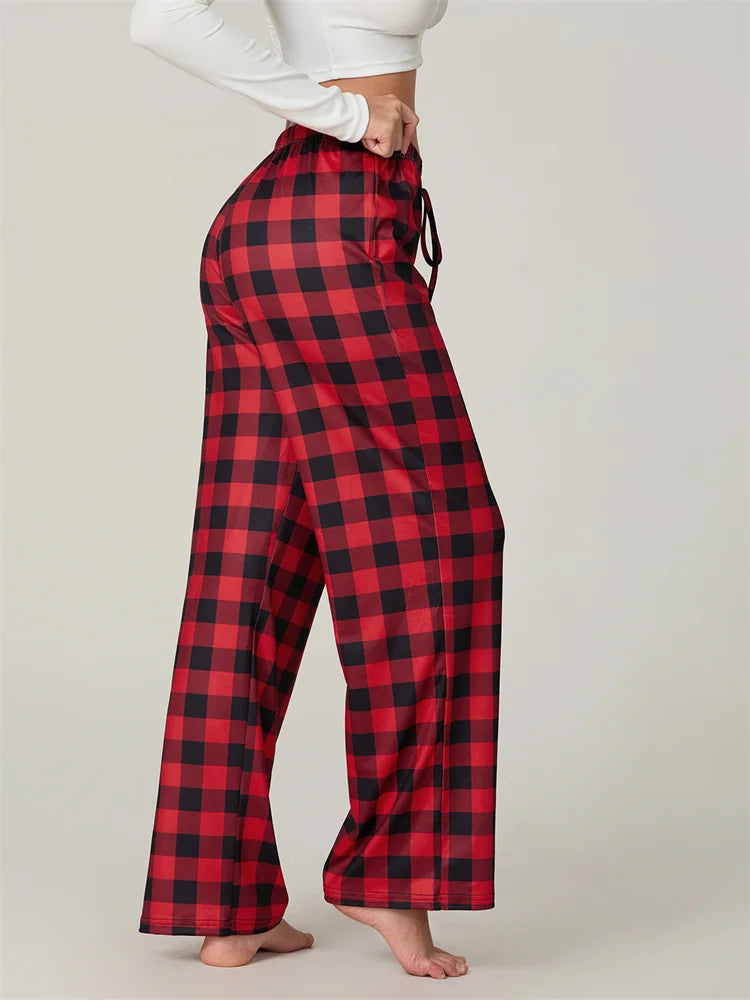 Mune | Christmas Plaid Print Lace-Up Elastic Sleep Pants