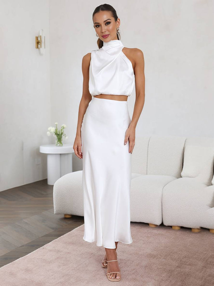 Mune Fashion | Dress Guests Wedding Women Halter Sleeveless Women Elegant Evening Two-piece Bridesmaid Dress