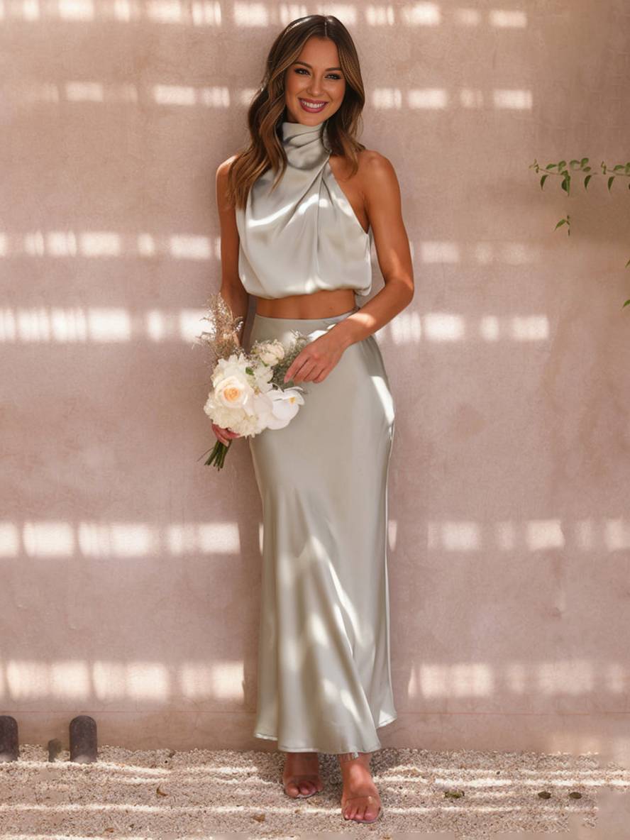 Mune Fashion | Dress Guests Wedding Women Halter Sleeveless Women Elegant Evening Two-piece Bridesmaid Dress