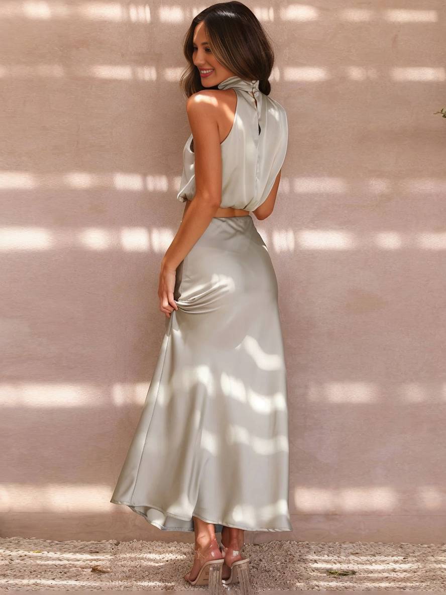 Mune Fashion | Dress Guests Wedding Women Halter Sleeveless Women Elegant Evening Two-piece Bridesmaid Dress