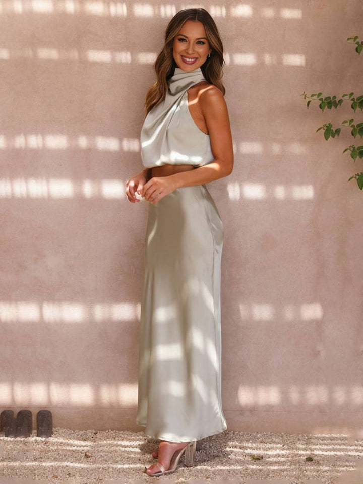 Mune Fashion | Dress Guests Wedding Women Halter Sleeveless Women Elegant Evening Two-piece Bridesmaid Dress