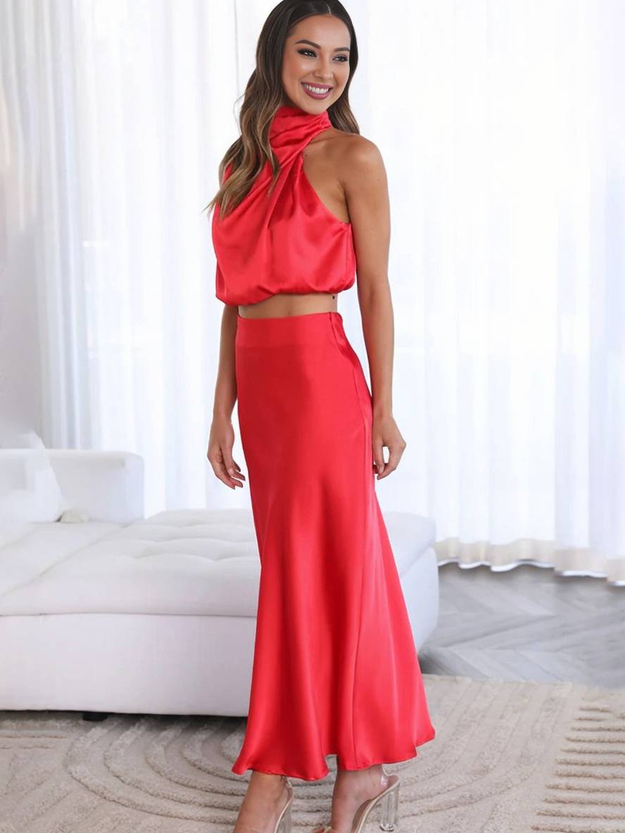 Mune Fashion | Dress Guests Wedding Women Halter Sleeveless Women Elegant Evening Two-piece Bridesmaid Dress