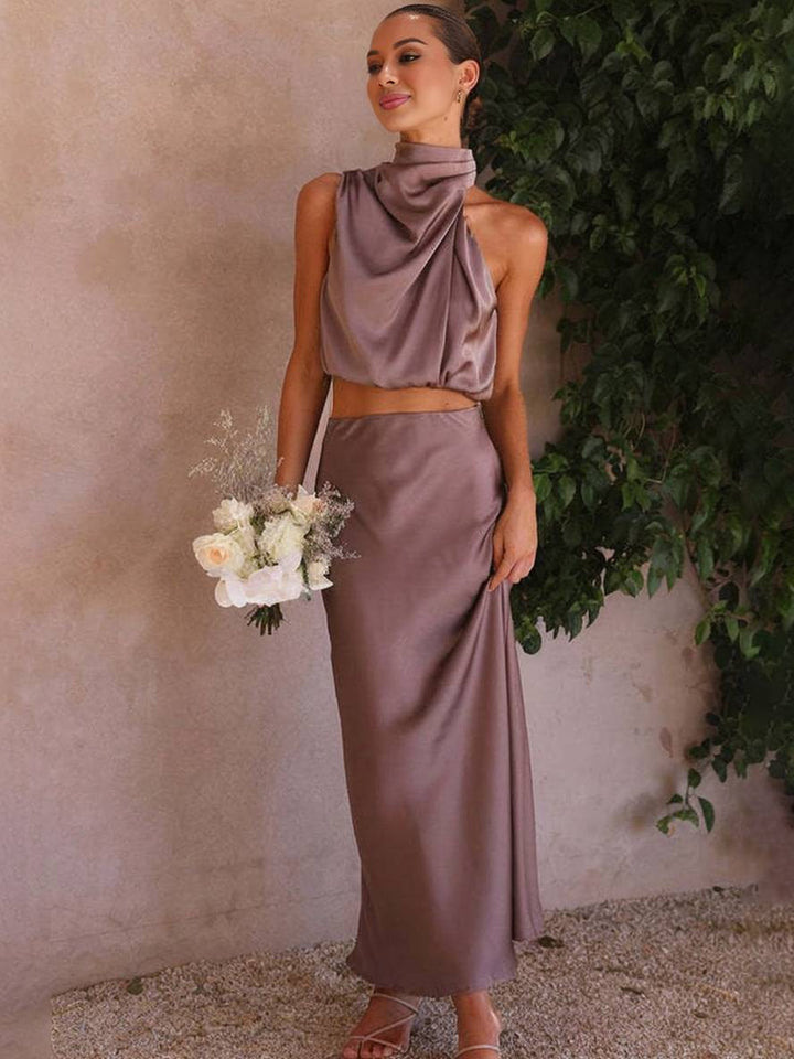 Mune Fashion | Dress Guests Wedding Women Halter Sleeveless Women Elegant Evening Two-piece Bridesmaid Dress
