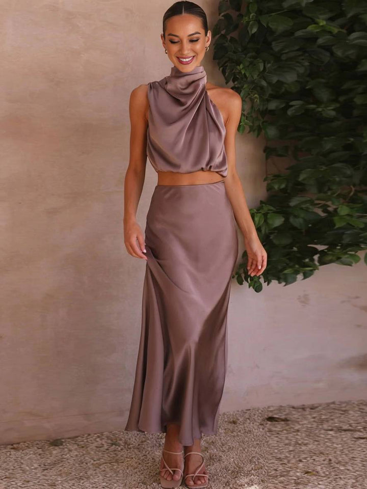 Mune Fashion | Dress Guests Wedding Women Halter Sleeveless Women Elegant Evening Two-piece Bridesmaid Dress
