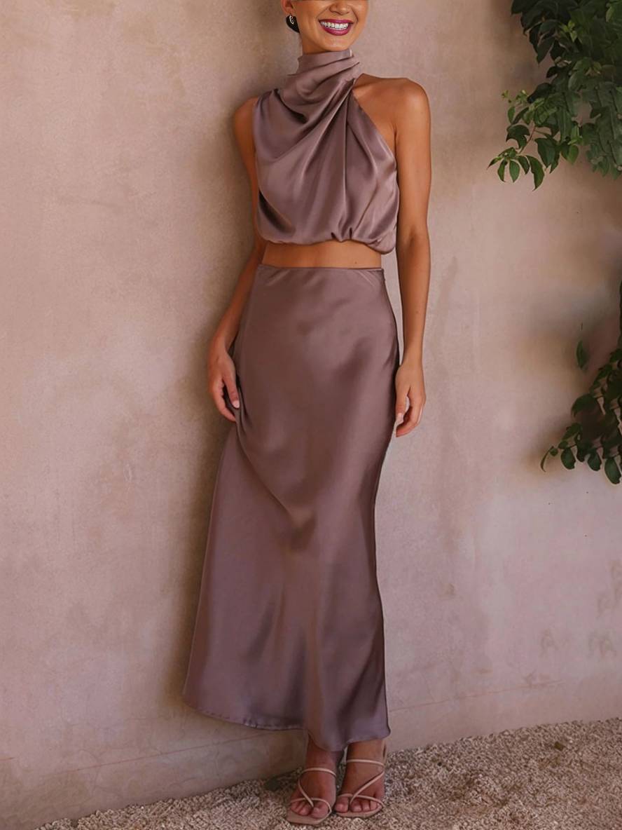 Mune Fashion | Dress Guests Wedding Women Halter Sleeveless Women Elegant Evening Two-piece Bridesmaid Dress