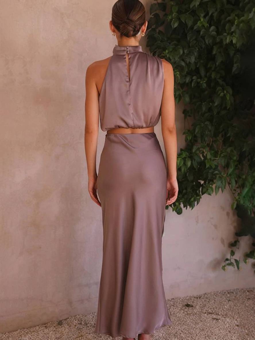Mune Fashion | Dress Guests Wedding Women Halter Sleeveless Women Elegant Evening Two-piece Bridesmaid Dress
