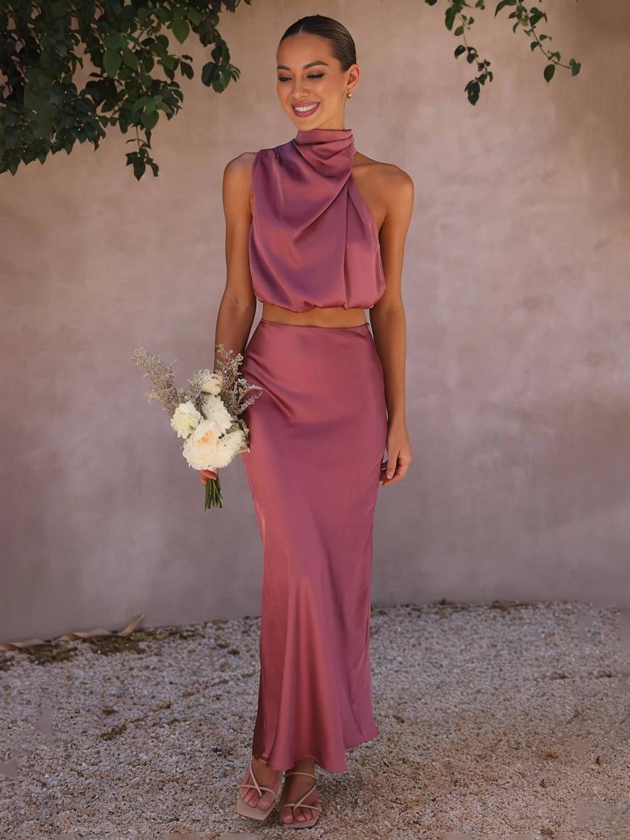 Mune Fashion | Dress Guests Wedding Women Halter Sleeveless Women Elegant Evening Two-piece Bridesmaid Dress