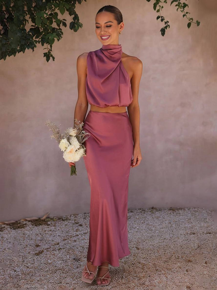 Mune Fashion | Dress Guests Wedding Women Halter Sleeveless Women Elegant Evening Two-piece Bridesmaid Dress
