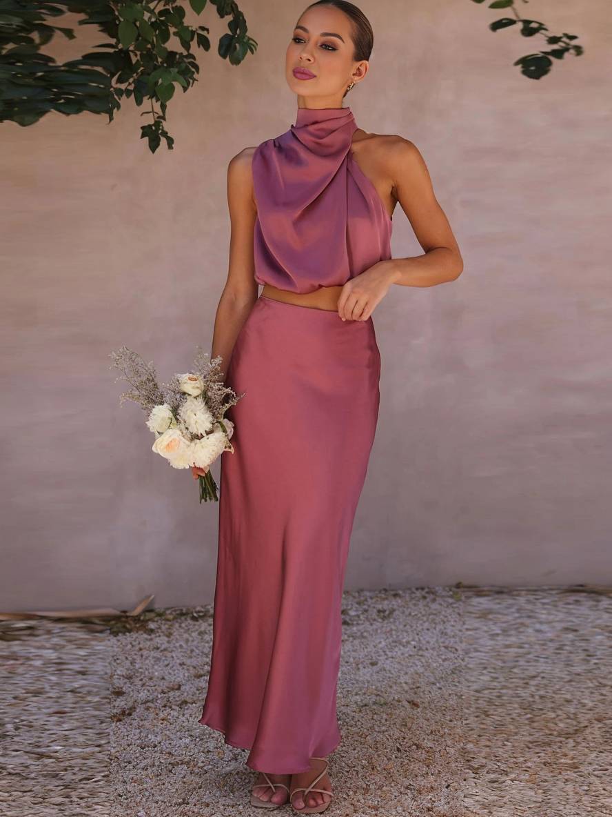 Mune Fashion | Dress Guests Wedding Women Halter Sleeveless Women Elegant Evening Two-piece Bridesmaid Dress