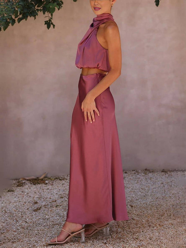 Mune Fashion | Dress Guests Wedding Women Halter Sleeveless Women Elegant Evening Two-piece Bridesmaid Dress