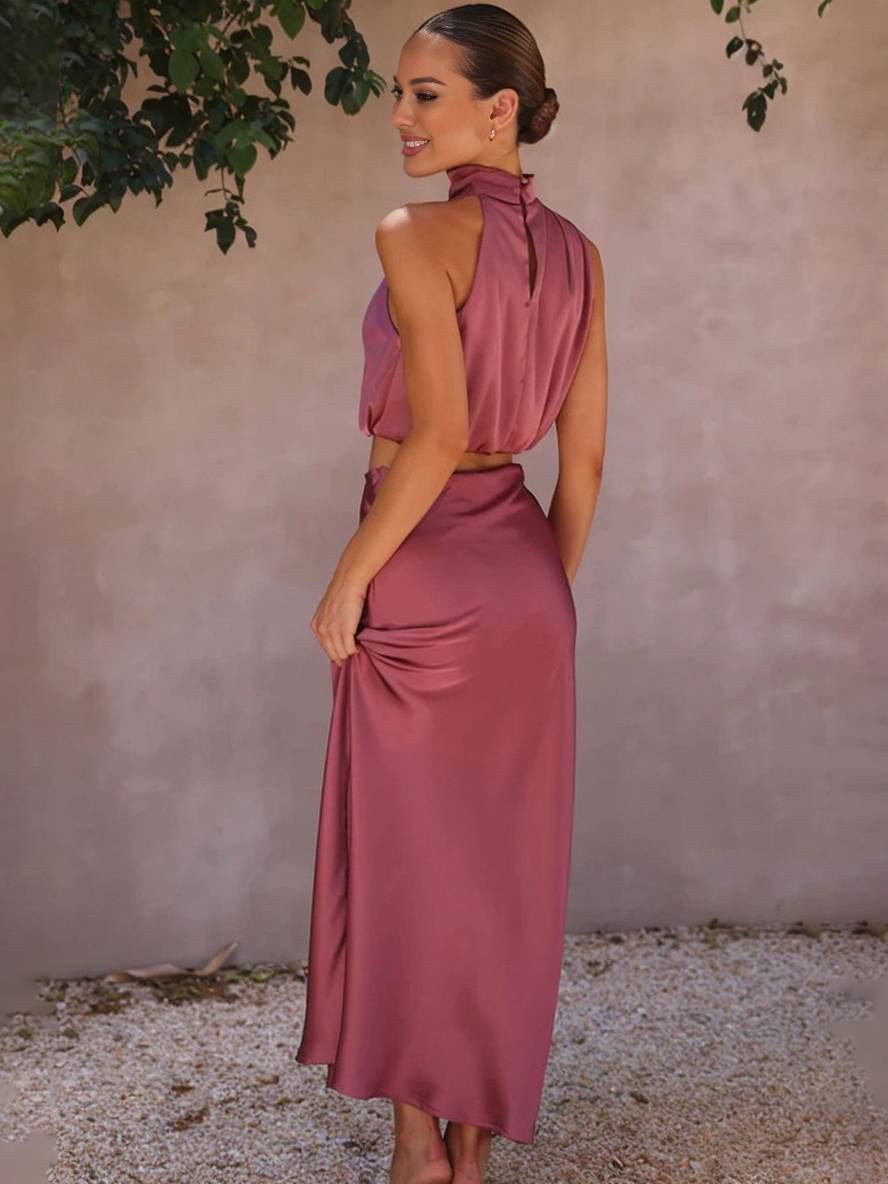 Mune Fashion | Dress Guests Wedding Women Halter Sleeveless Women Elegant Evening Two-piece Bridesmaid Dress