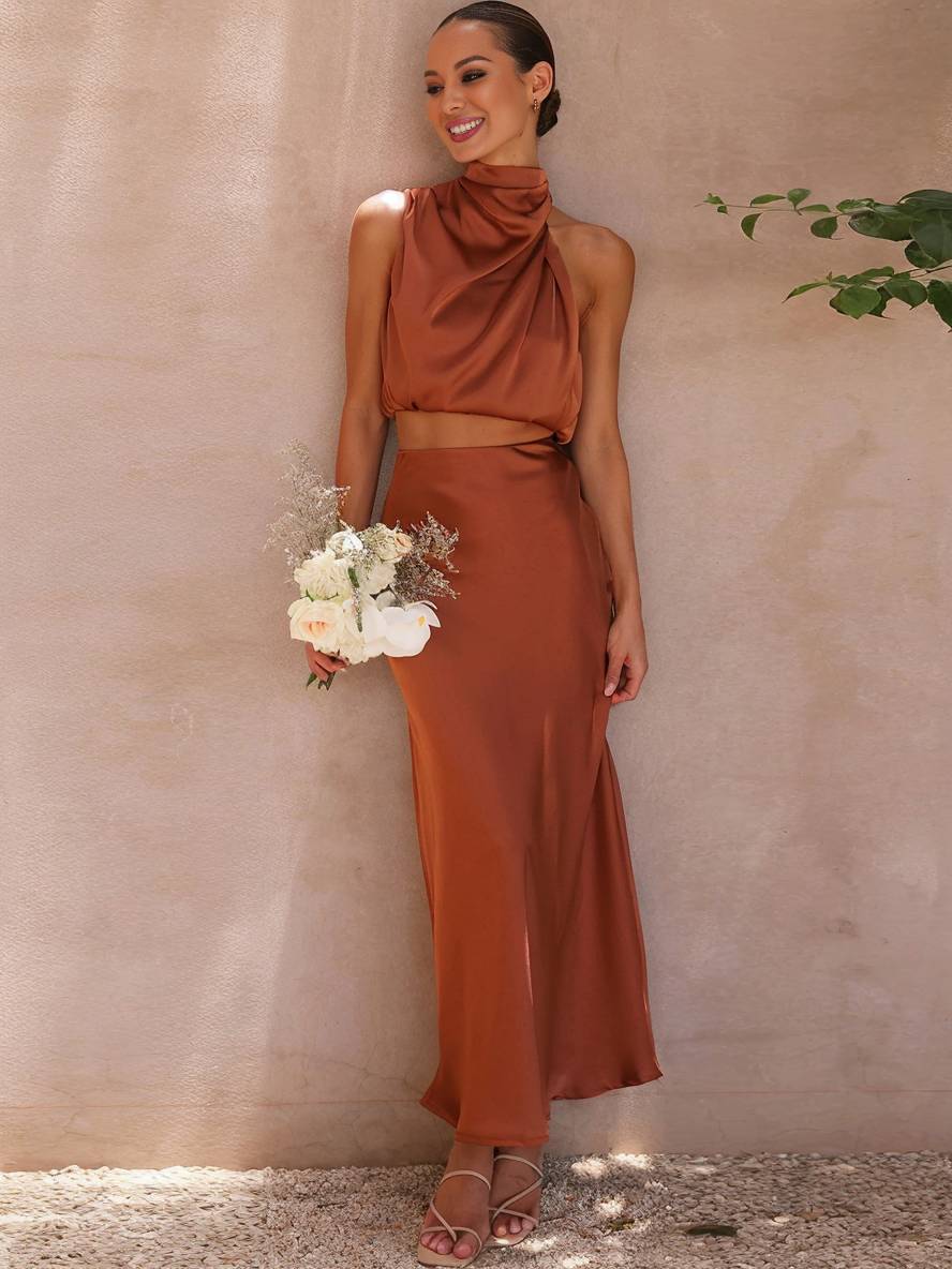 Mune Fashion | Dress Guests Wedding Women Halter Sleeveless Women Elegant Evening Two-piece Bridesmaid Dress