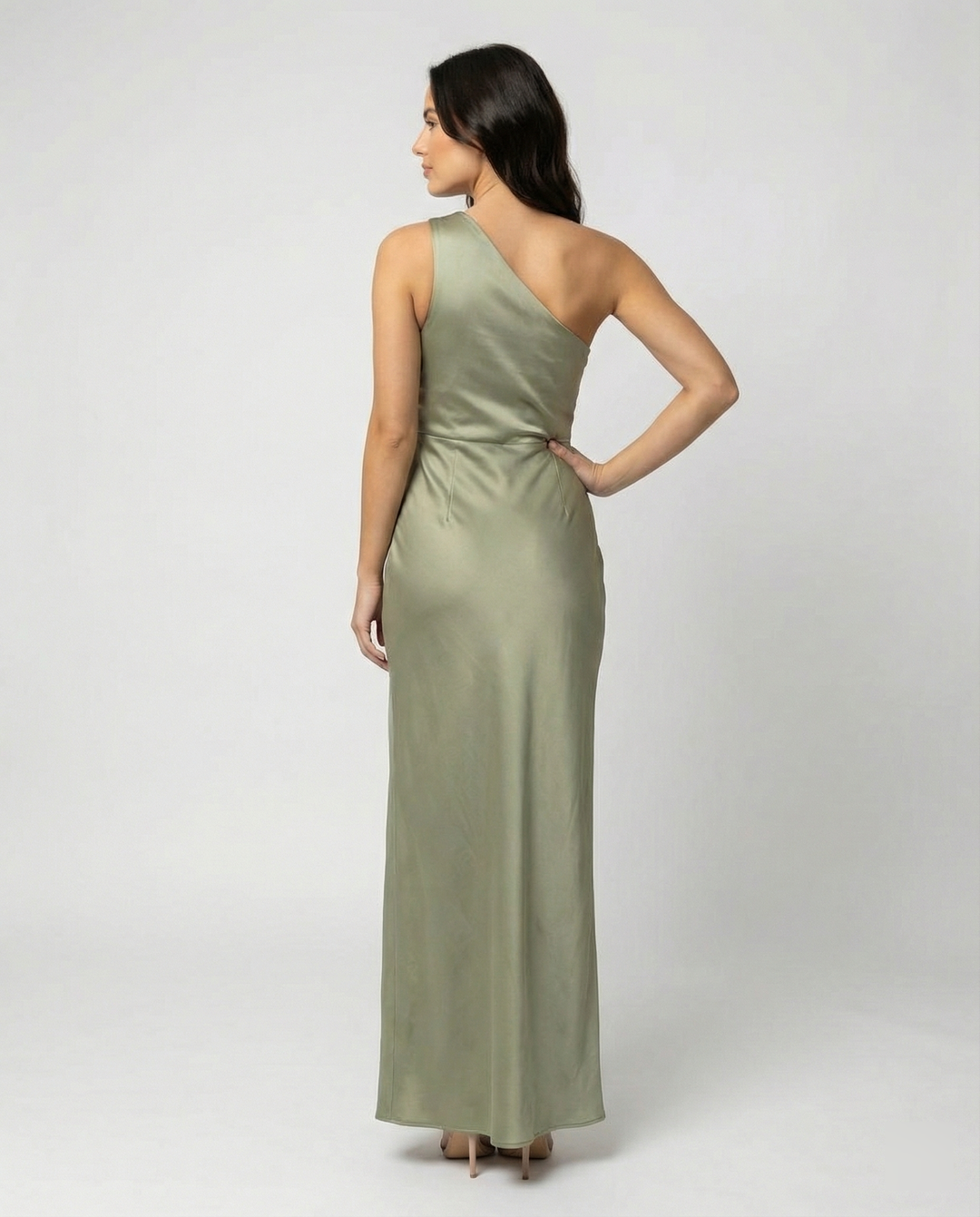 Mune Fashion | Dress Bridesmaid made of Satin Tight with Slit on the Side One Shoulder Without Sleeves Elegant Evening Dress for Wedding