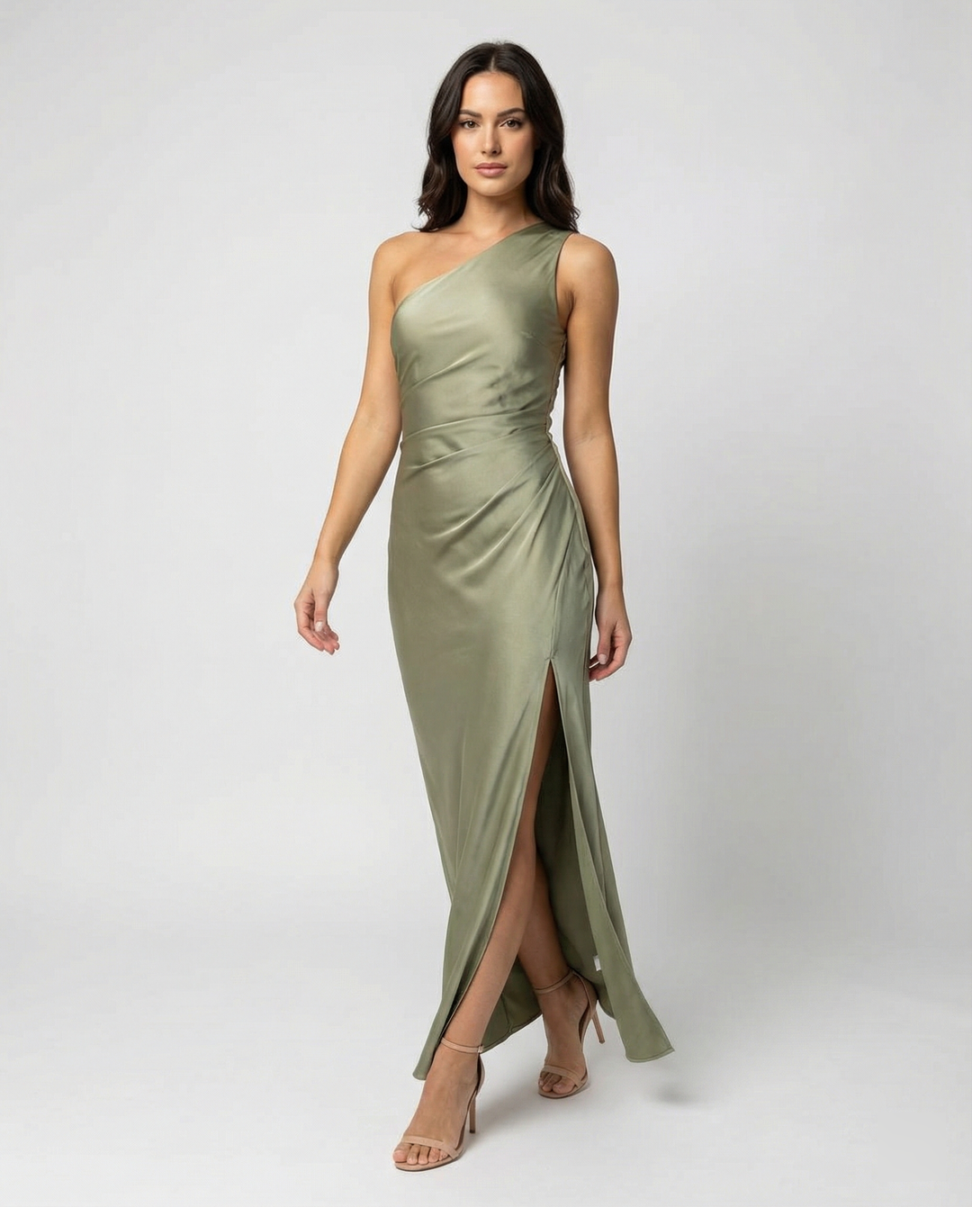 Mune Fashion | Dress Bridesmaid made of Satin Tight with Slit on the Side One Shoulder Without Sleeves Elegant Evening Dress for Wedding